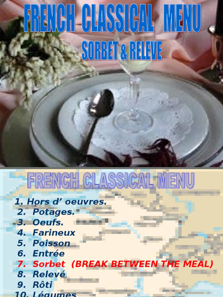 Sorbet Course in French Classical Menu Entrée Mango