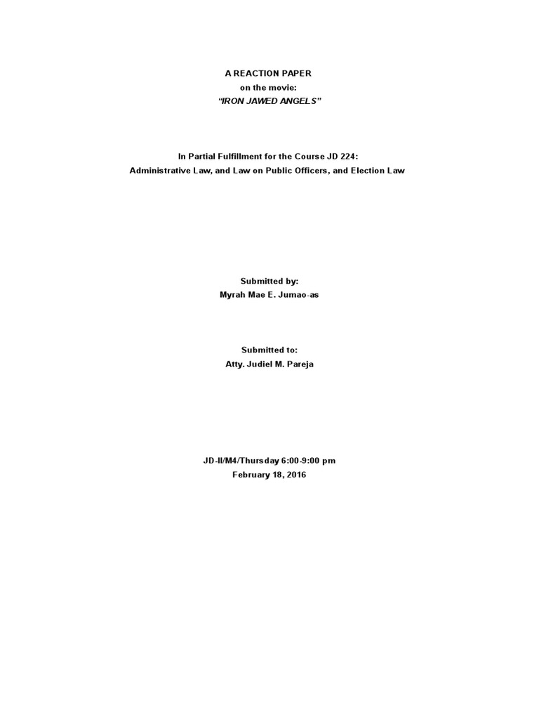 Reaction Paper. Iron Jawed Angels PDF Women's Suffrage Woman