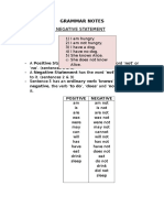 Grammar Notes on Positive and Negative Statements, Articles, Quantifiers, Singular and Plural Nouns, and Possessive Nouns