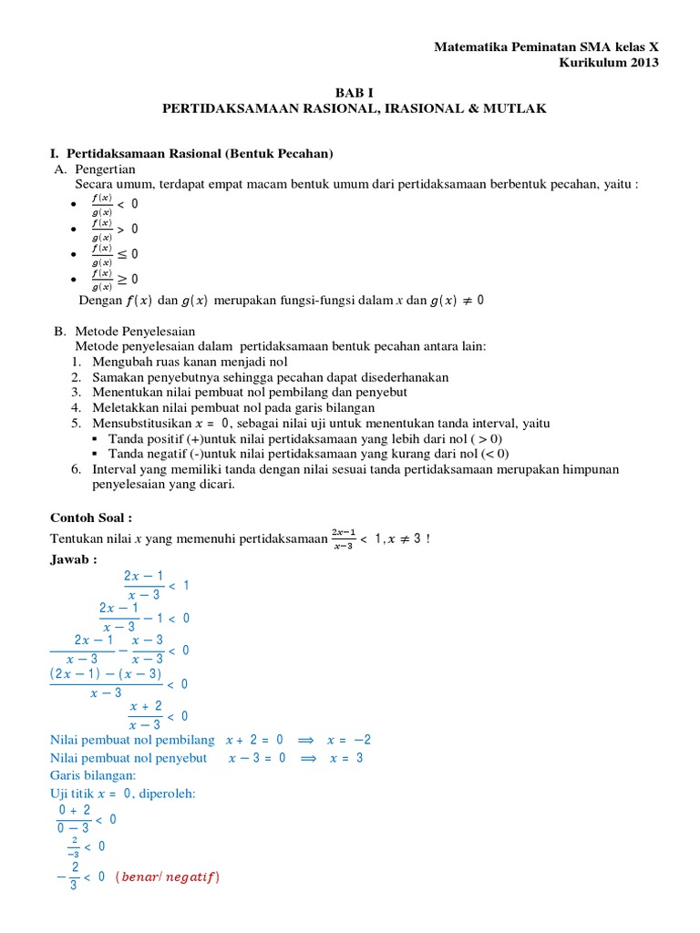 Pertidaksamaan Rasional Irrasional Dan Mutlak