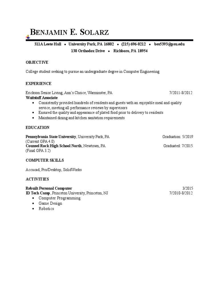 Benjamin Solarz: Computer Engineering Student | PDF