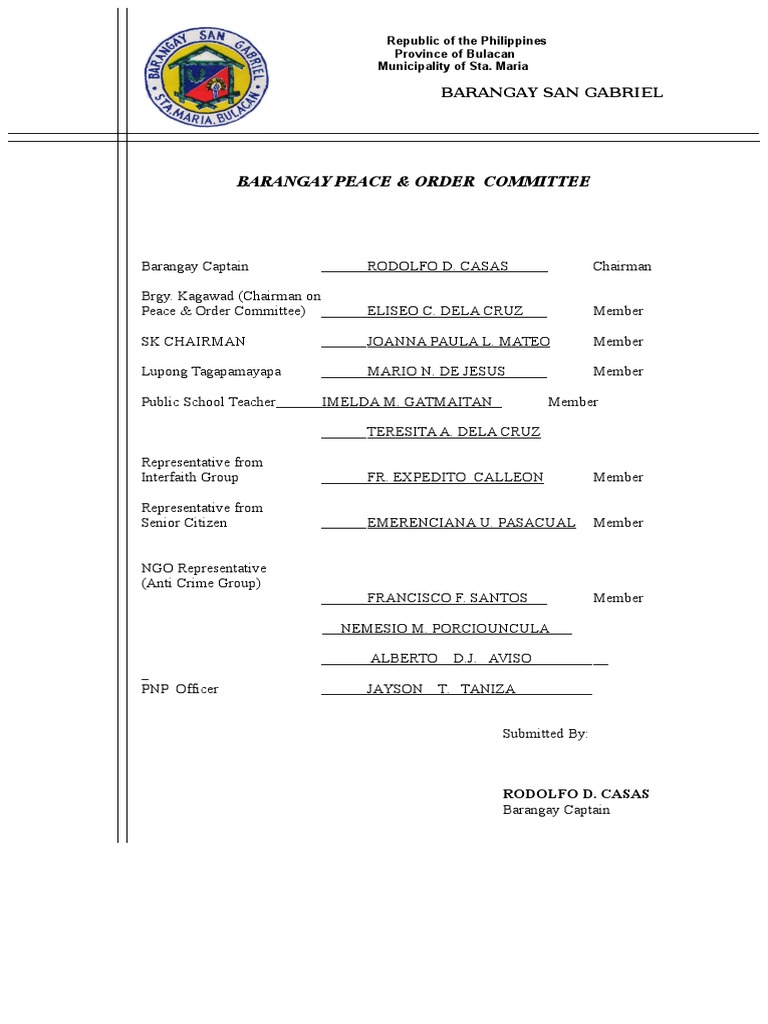 Barangay Peace and Order Committee Report | PDF | Philippines