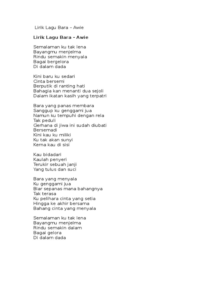 Lirik Lagu Bara Awie