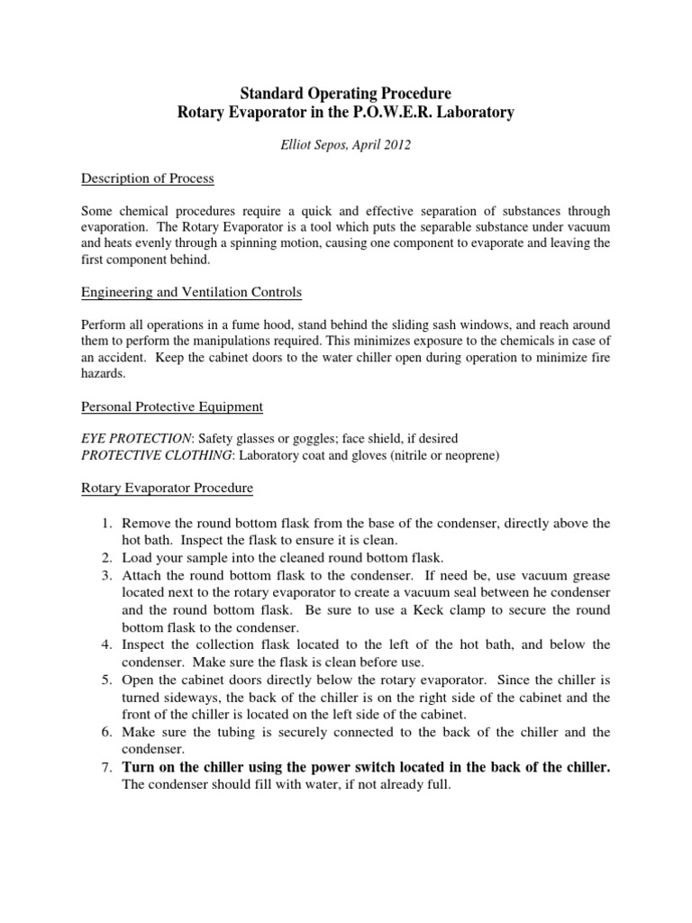 Rotary Evaporator (SOP) PDF Equipment Manufactured Goods