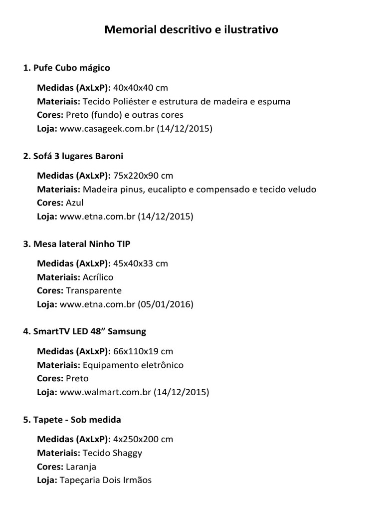 Modelo - Memorial Descritivo para Design de Interiores | PDF | Química ...