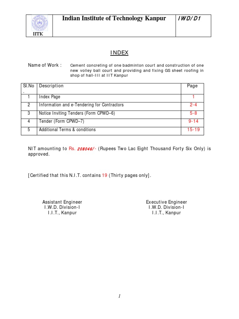 Tender Document Banks Specification (Technical Standard)
