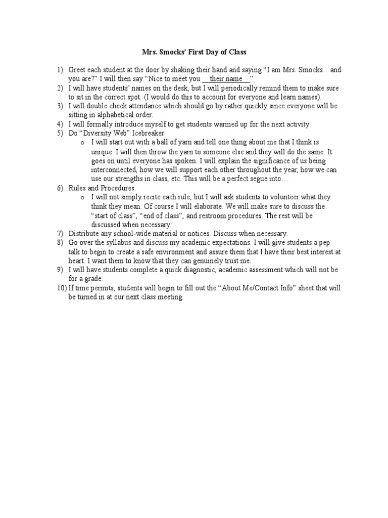 First Day of Class | PDF