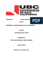 Tarea Crecimiento y Comportamiento en La Adolescencia