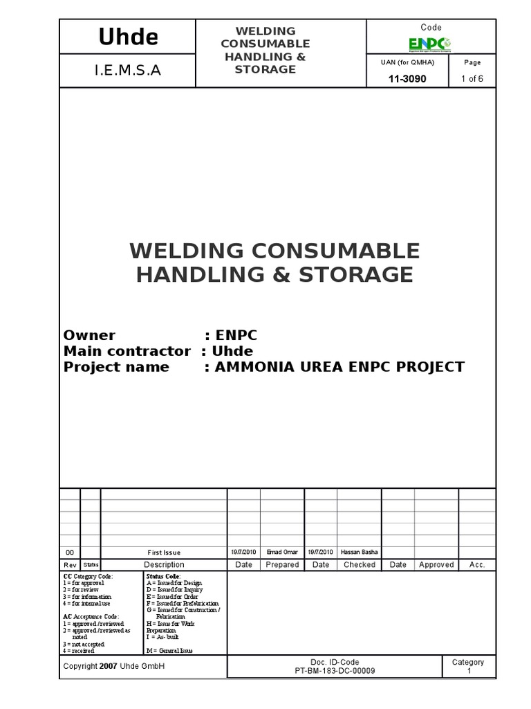 Ptbm183Dc00009 Welding Consumable Handling & Storage PDF Welding Construction