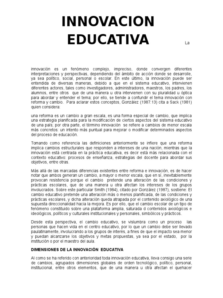 Dimensiones y Objetivos de la Innovación Educativa | PDF | Innovación ...