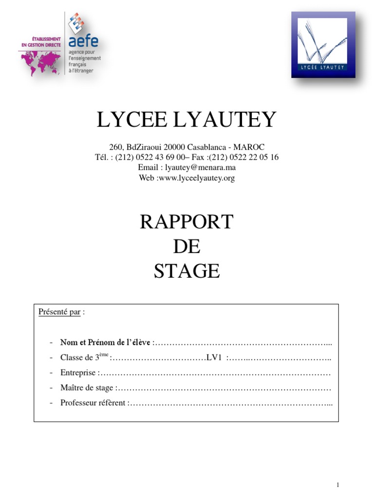 Rapport De Stage Troisieme Pdf Business Economie