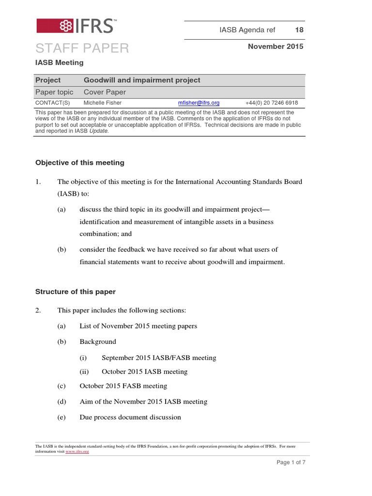 AP18 Goodwill and Impairment Project Financial Accounting Standards