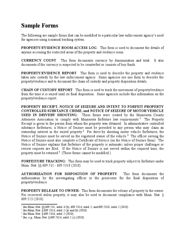 Sample Forms | PDF | Asset Forfeiture | Search And Seizure