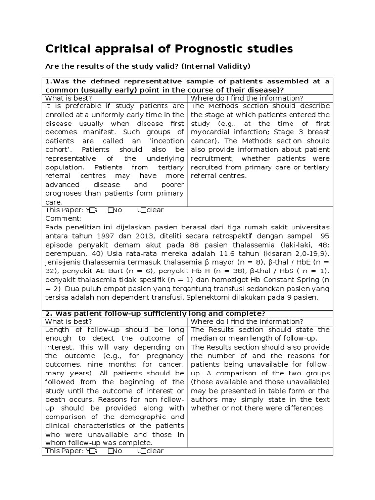 Critical Appraisal of Prognostic Studies | PDF | Evidence Based ...