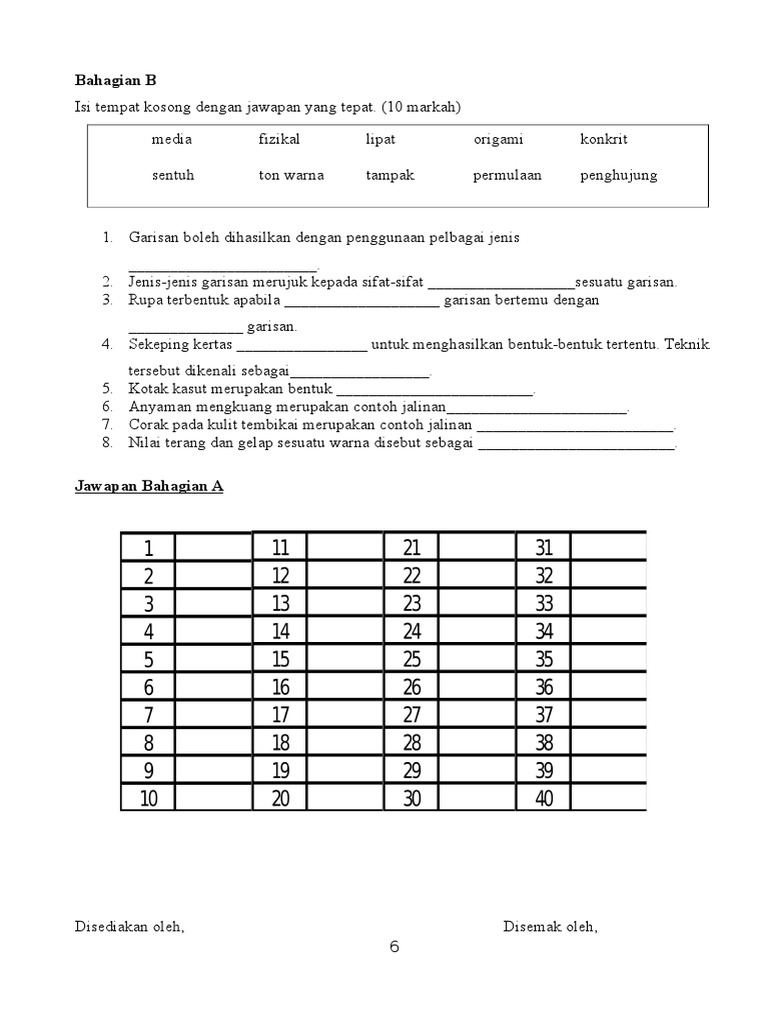 Soalan Objektif Seni Tingkatan 3  PDF