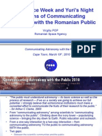 World Space Week and Yuri's Night As Means of Communicating Astronomy With The Romanian Public