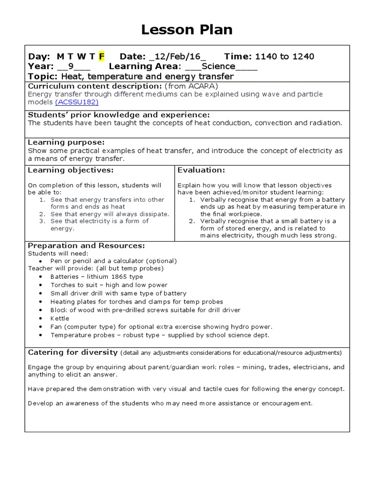 Heat Transfer Lesson Plan for Year 9 | PDF | Heat | Lesson Plan