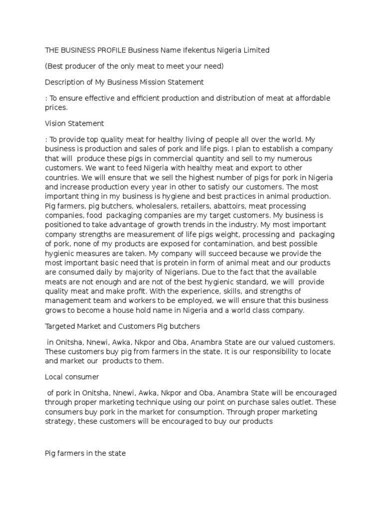 Piggery Business Plan On A Small Scale PDF