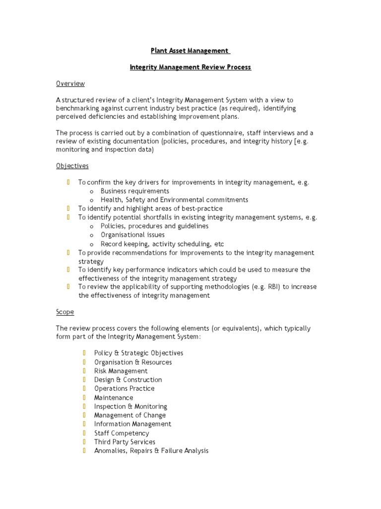 Integrity Management Review Process | PDF | Audit | Risk Management