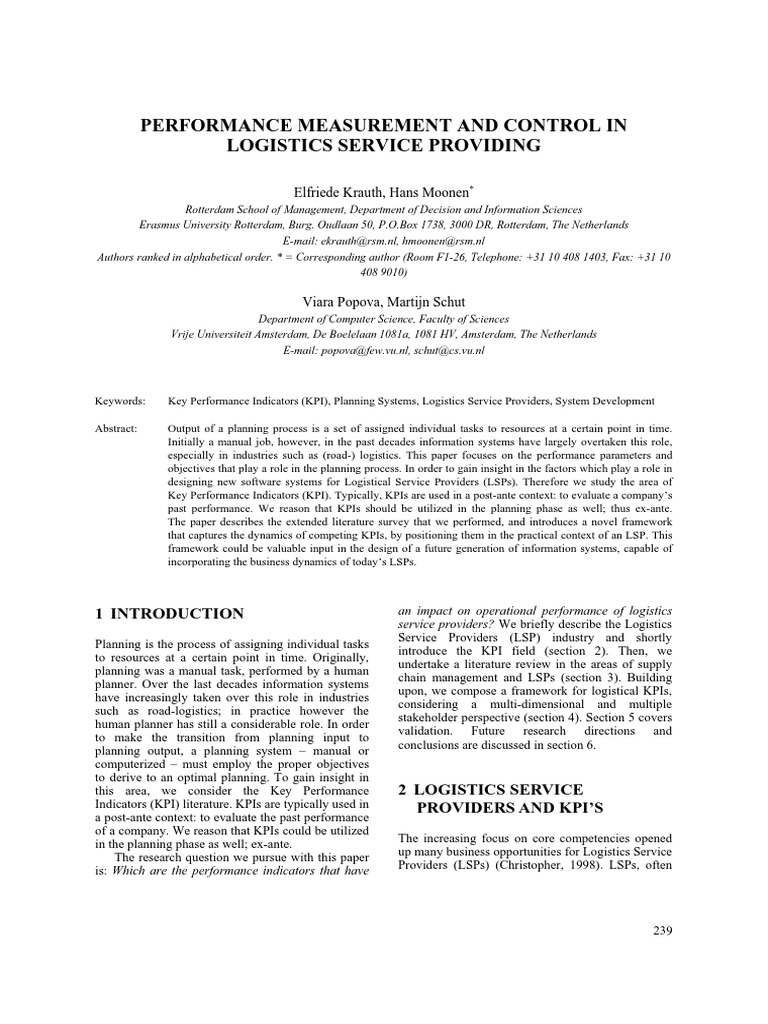 KPI in Logistics | PDF | Logistics | Performance Indicator