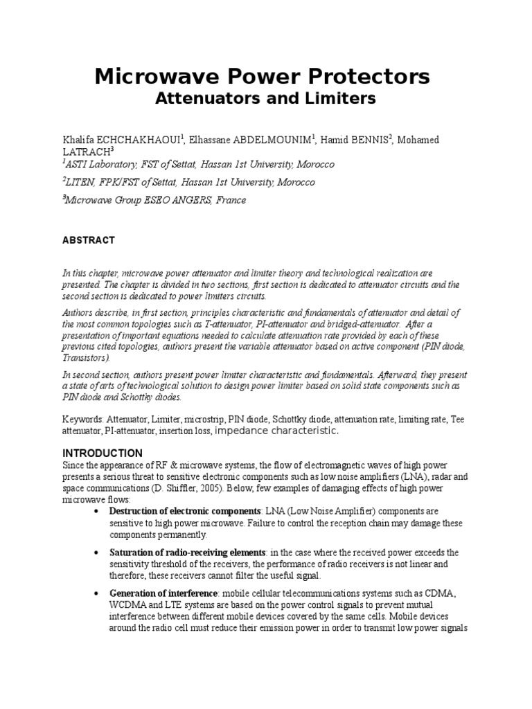 Microwave Attenuator PDF Diode Electrical Impedance