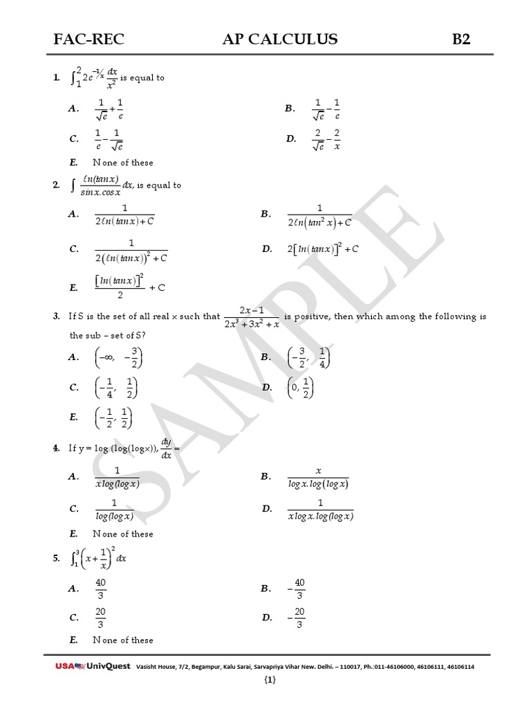 AP Calculus Practice Questions | PDF | Slope | Tangent