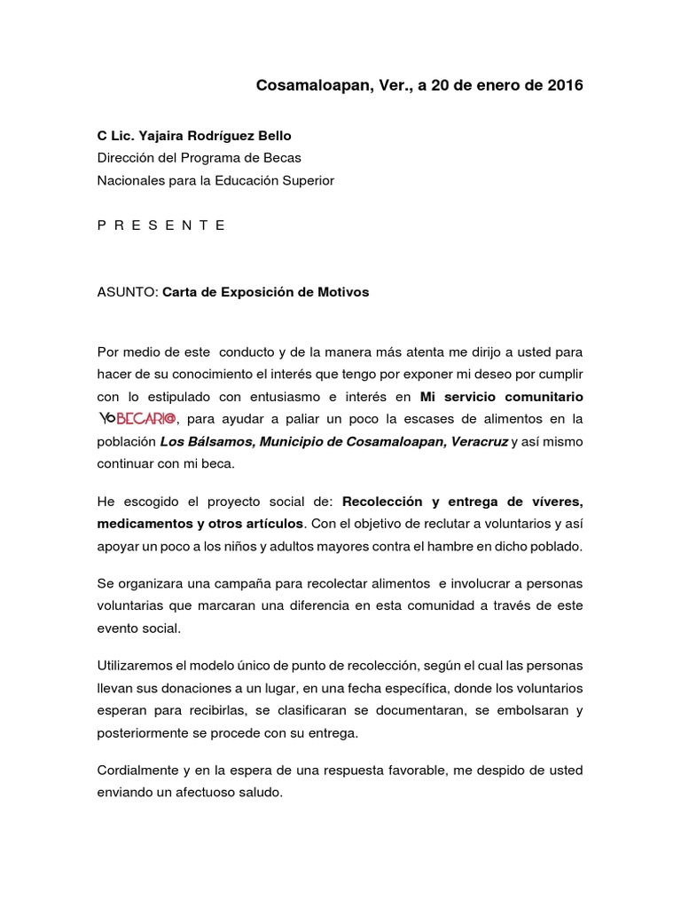 ejemplos de carta de exposición de motivos