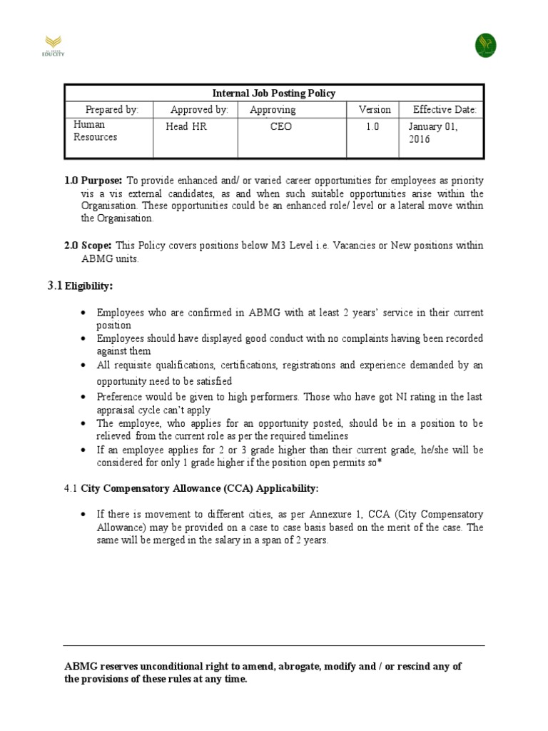 Internal Job Posting Policy | PDF | Recruitment | Government