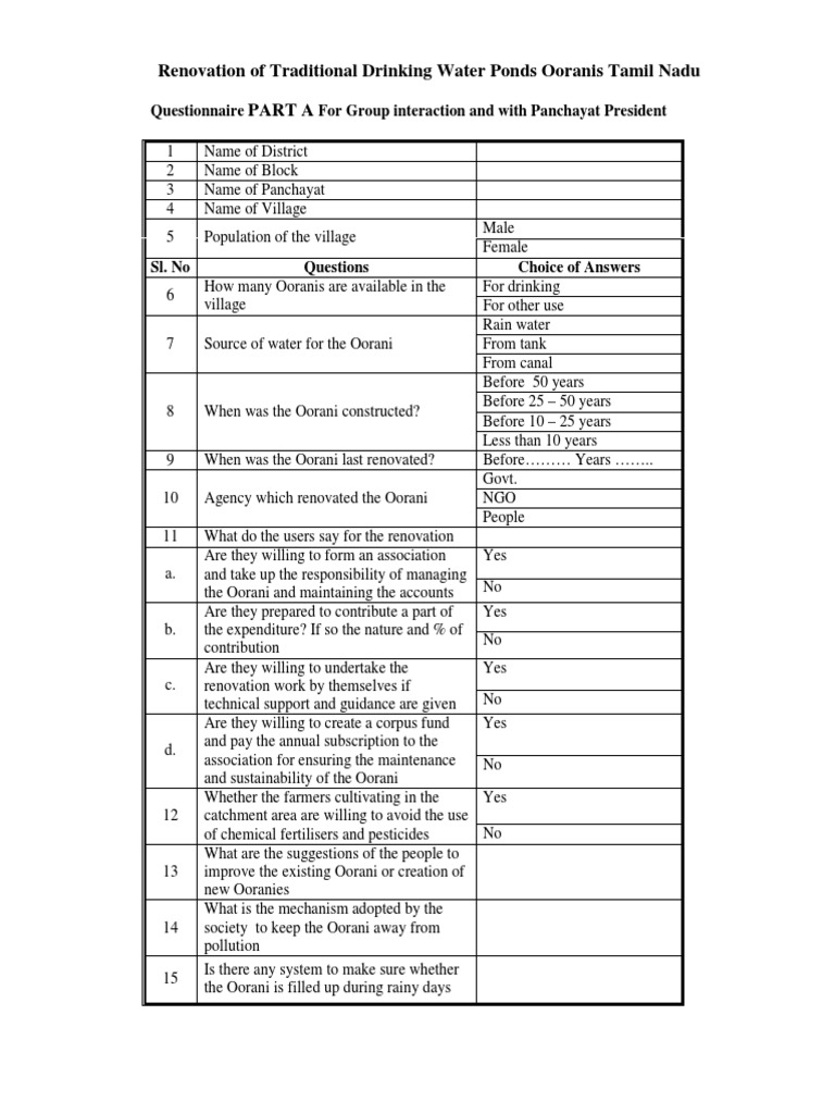 Questionnaire PDF PDF Water Supply Desalination