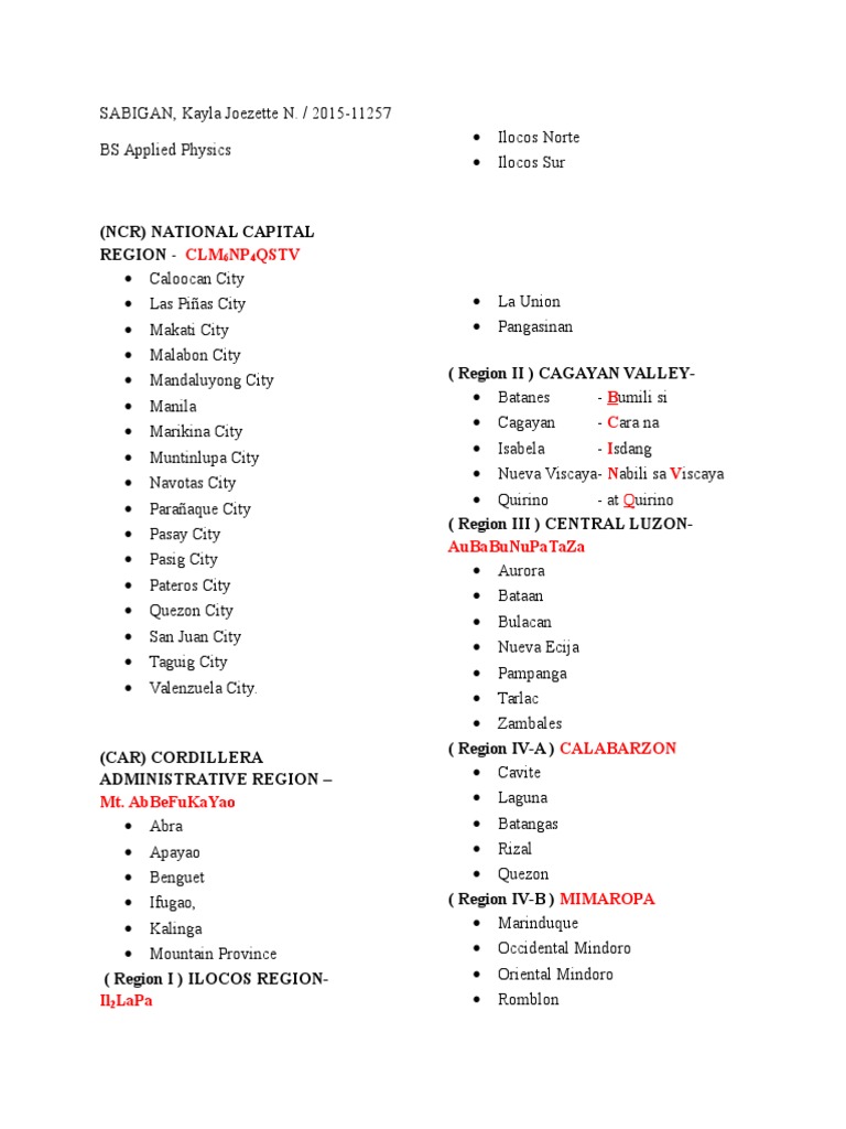 Regions and Provinces | PDF