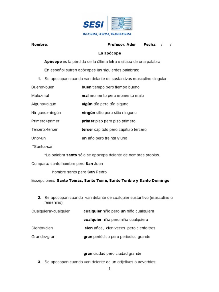 Apócope | PDF | Adjetivo | Sintaxis