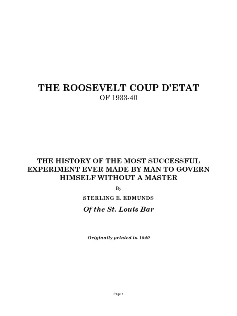 The Roosevelt Coup D'etat PDF Commerce Clause Employment