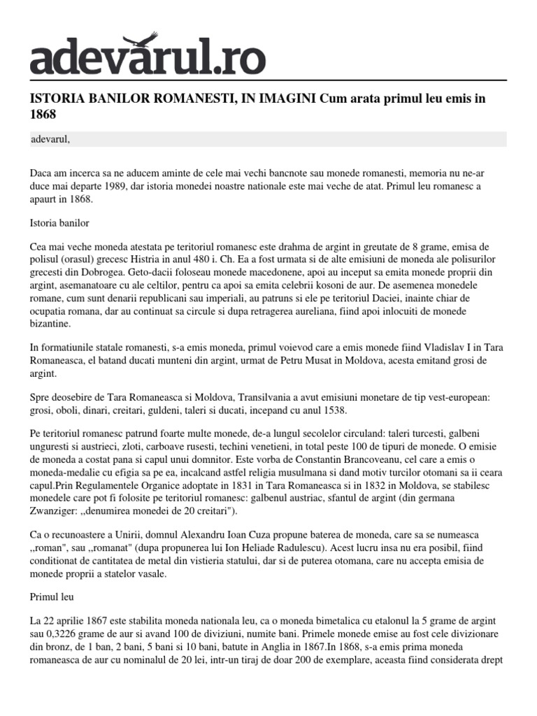 2 Istoria Banilor Romanesti In Imagini Cum AratÄƒ Primul Leu Emis In 1868