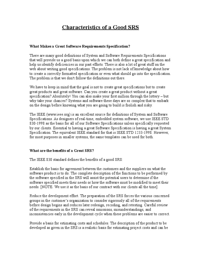 Characteristics of A Good SRS PDF