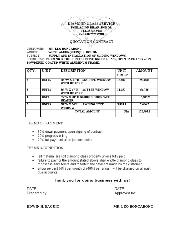 Quotation for Sliding Windows Installation | PDF