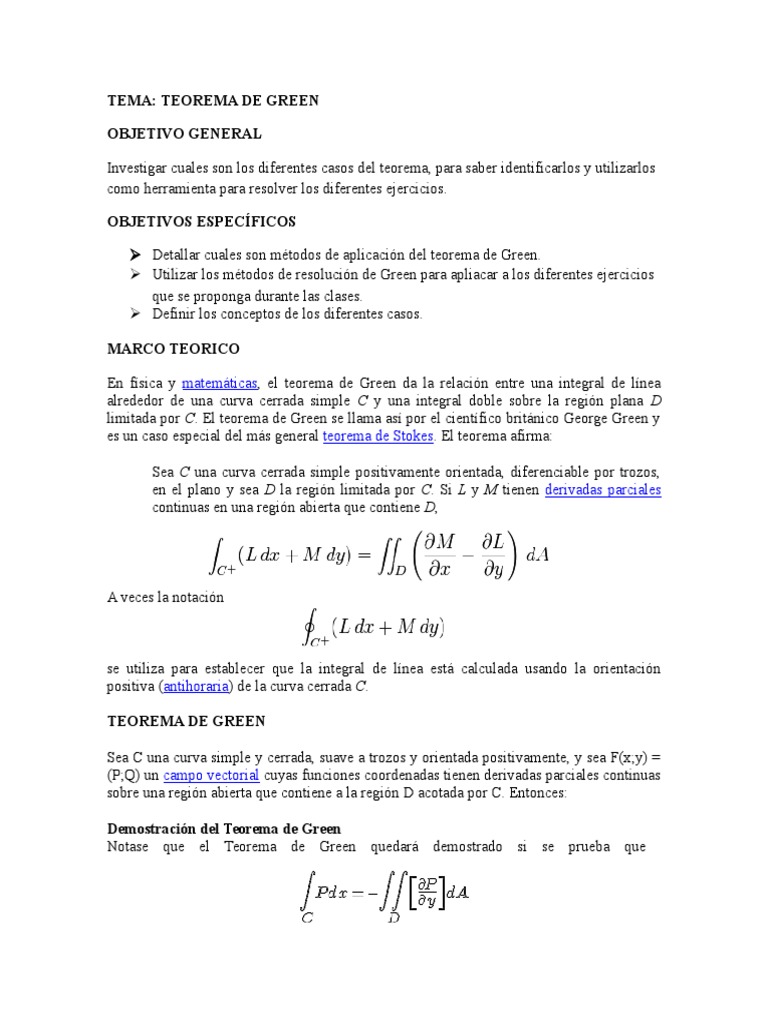 Teorema de Green PDF Integral Derivado