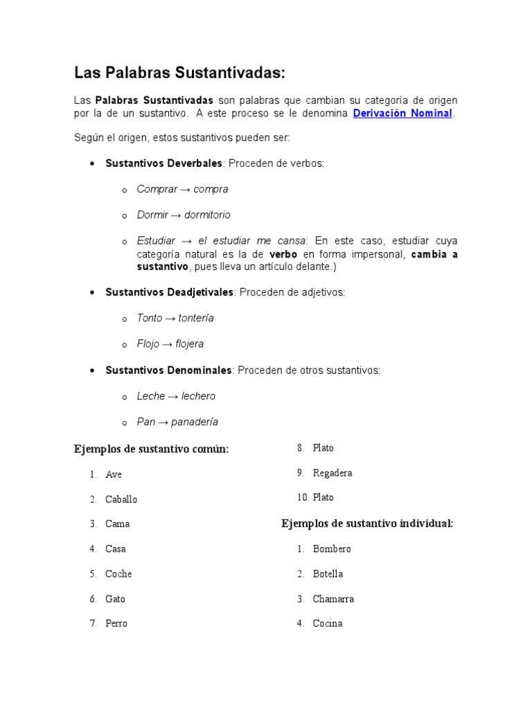 Las palabras sustantivadas: tipos y ejemplos | PDF
