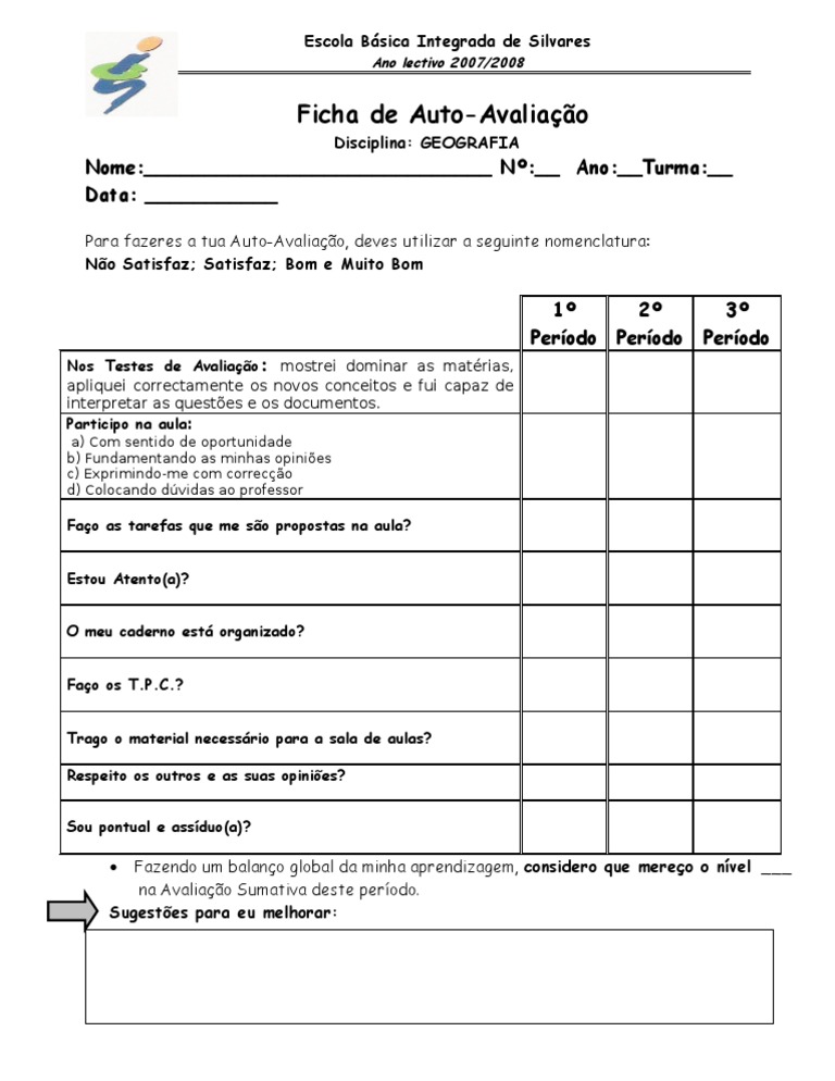 Ficha de Autoavaliação de Geografia | PDF | Carreira e Crescimento ...
