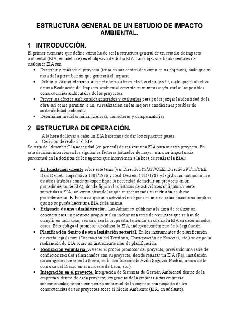 Estructura Del EIA | PDF | Evaluación de impacto ambiental | Agua ...