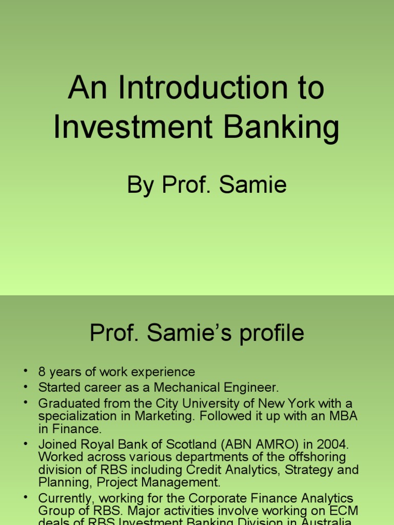 Introduction to Investment Banking