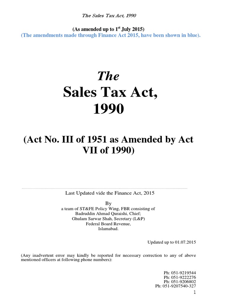 Sales Tax Act updated upto 30.06.2015 | Excise | Taxes