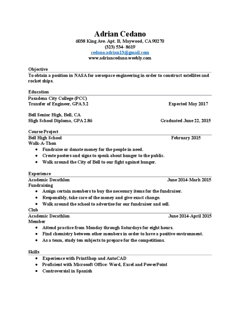 Aerospace Engineering Resume for NASA | PDF
