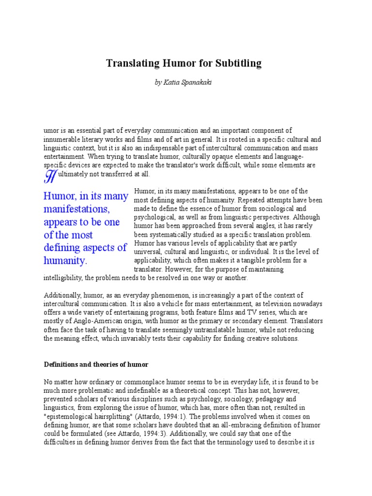 Humor Translation Challenges | PDF | Irony | Jokes