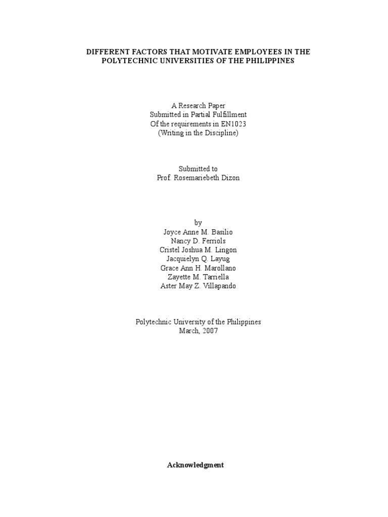Sample Research Study 1 | PDF | Motivation | Motivational