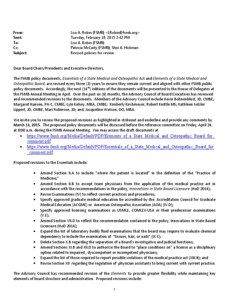 FSMB Changes To Policy PDF Physician United States Medical