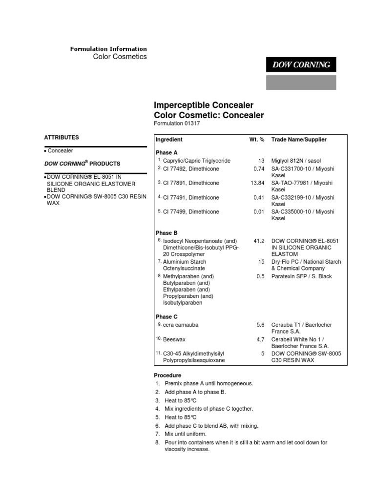 Formul 01317 Concealer Formulation Pdf Trademark Materials