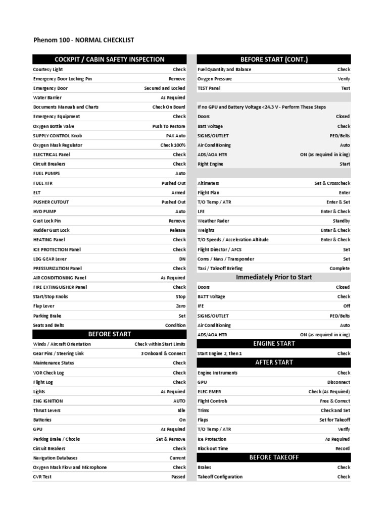 Phenom 100 Checklist By Overfox35 Takeoff Flap