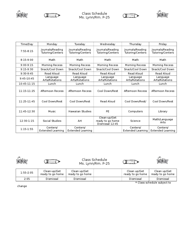 Class Schedule PDF