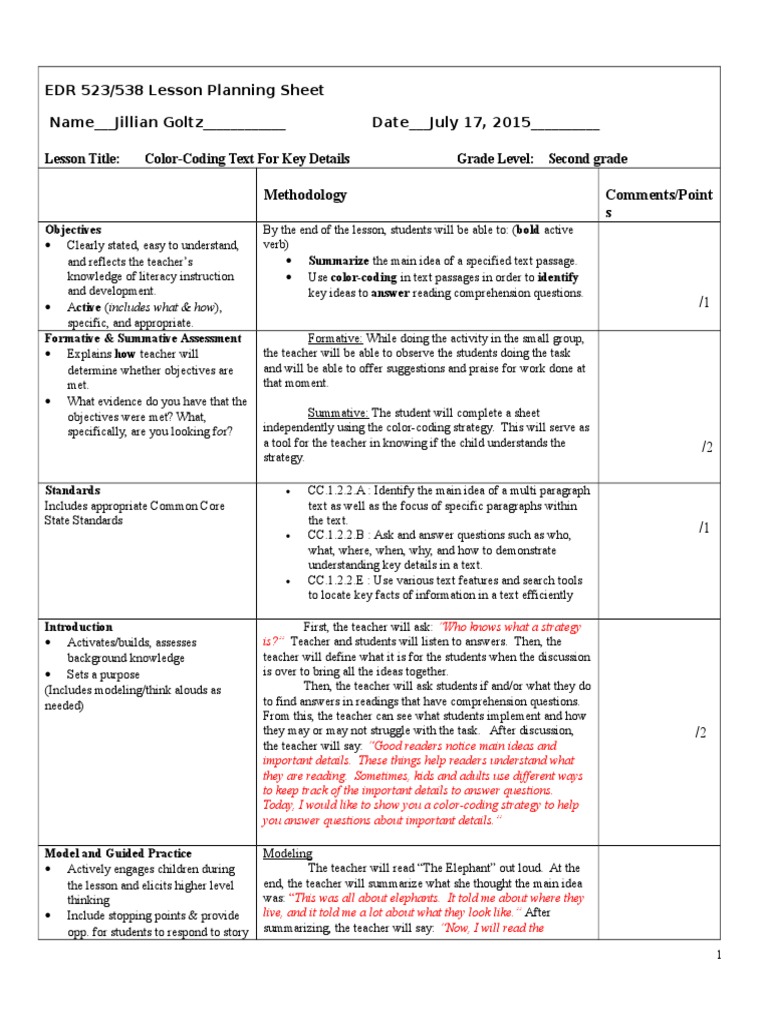 Color Coding LP | PDF | Reading Comprehension | Lesson Plan