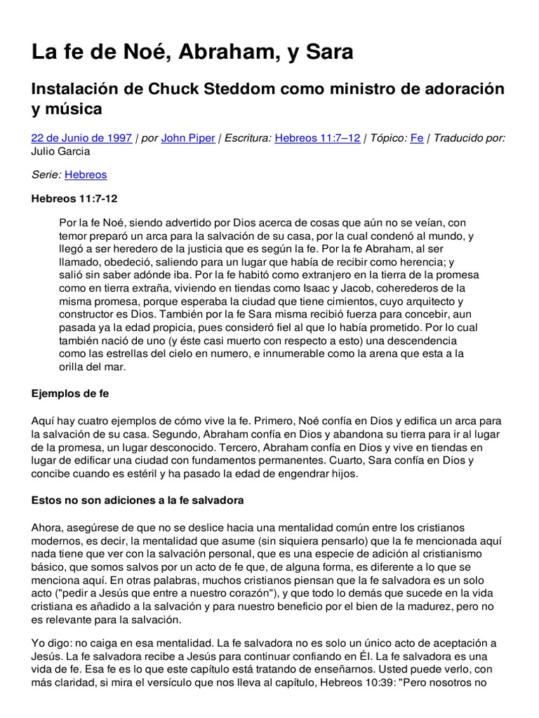 La Fe de Noé, Abraham, y Sara | Descargar gratis PDF | Fe | Abrahán